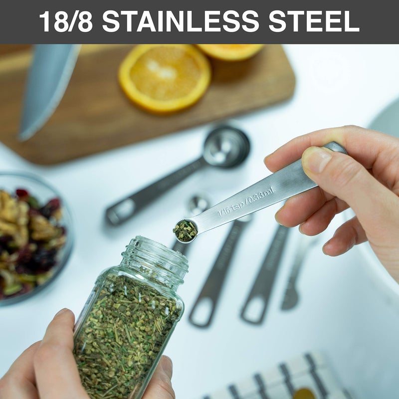 BALCI - 9 Measuring Spoons, Heavy Duty 18/8 Premium Stainless Steel Measuring Spoons Set, Spoons with US and Metric Measurements, Set of 9 + Leveler, Measuring tools for Dry and Liquid Ingredients - Image 4
